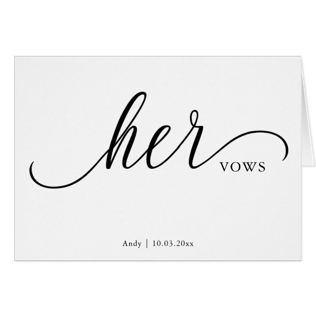 Personalized Her Vows Script Font Wedding Day Card (Front Horizontal)