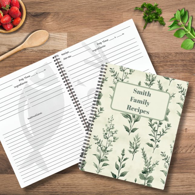 Personalized Herb Plant Pattern Family Recipe  Notebook (Creator Uploaded)