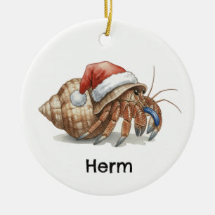 Personalized Hermit Crab at Christmas Ceramic Ornament