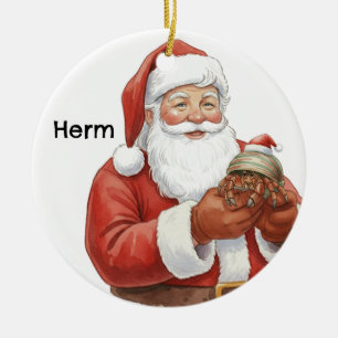 Personalized Hermit Crab with Santa Ceramic Ornament