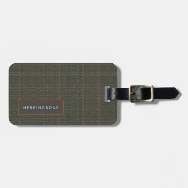 Personalized Herringbone Tweed Look Luggage Tag (Front Horizontal)