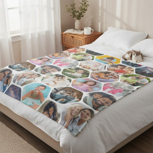 Personalized Hexagon Multi Photo Collage Fleece Blanket