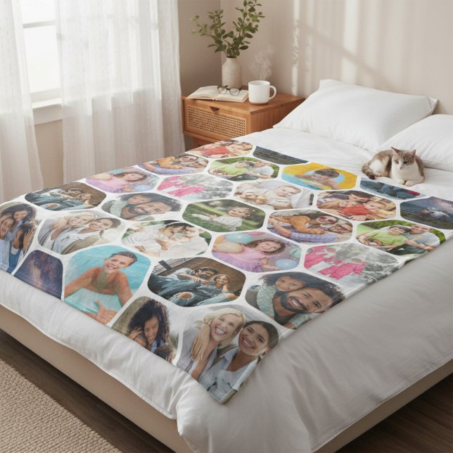 Personalized Hexagon Multi Photo Collage Fleece Blanket (Creator Uploaded)