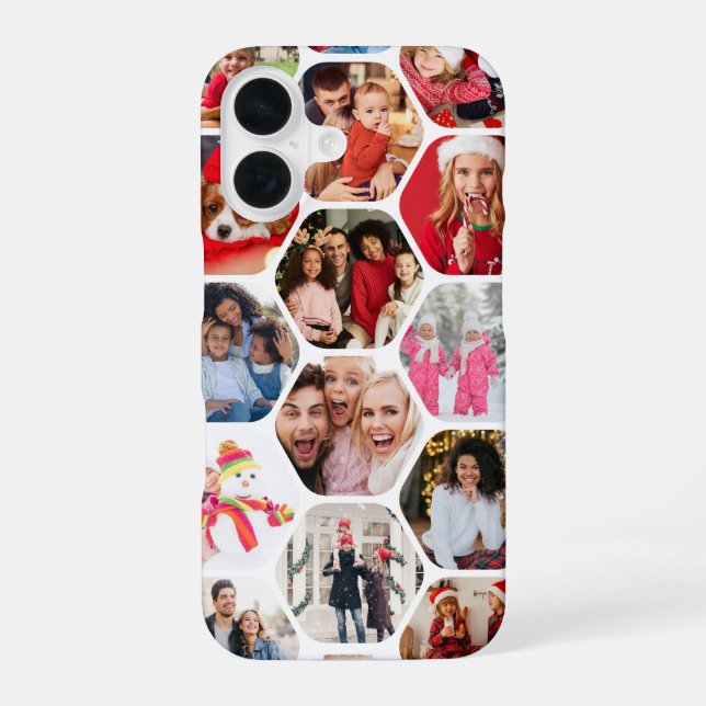 Personalized Hexagon Multi Photo Collage iPhone 16 Case (Back)