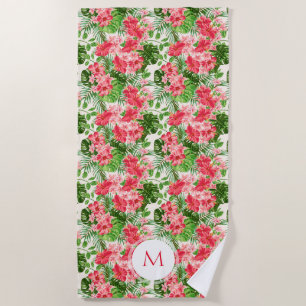 Personalized Hibiscus Flower Monogram Beach Towel