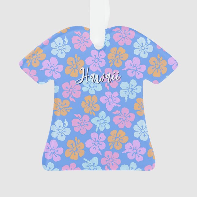 Personalized Hibiscus Pattern with Vacation Photo  Ornament (Front)