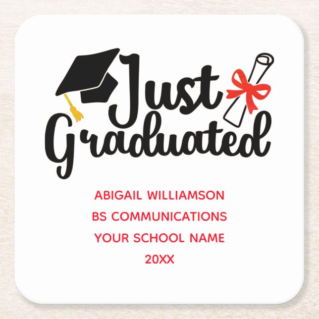 Personalized High School College Graduation Square Paper Coaster (Front)