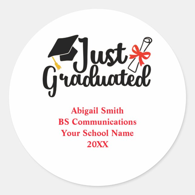 Personalized High School College Red Black  Classic Round Sticker (Front)