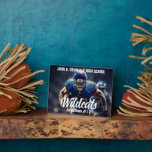 Personalized High School Football Player Photo Plaque<br><div class="desc">This cool customized high school football player photo plaque features white typography of your team and player name. Personalize with the mascot type across the athlete photograph.</div>