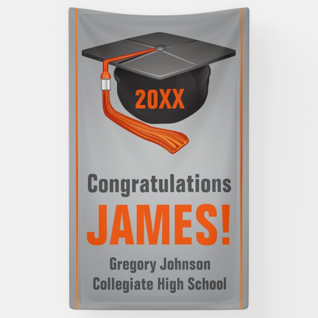 Personalized High School Graduation Banner Cap (Vertical)
