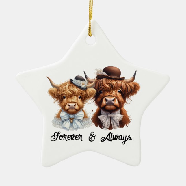 Personalized Highland Cow  Couple ornament (Front)