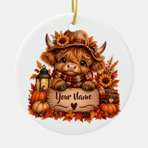Personalized Highland Cow Fall Ornament