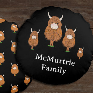 Personalized Highland Cow Family Round Pillow