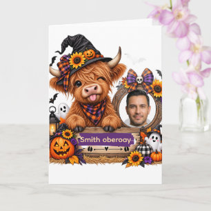 Personalized Highland Cow Halloween Card