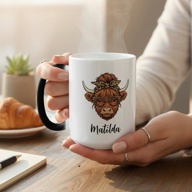 Personalized Highland cow messy bun  Magic Mug (Creator Uploaded)
