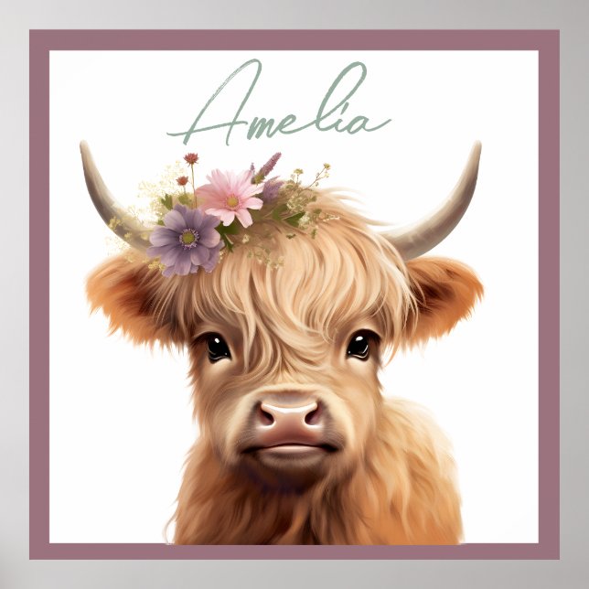 Personalized highland cow nursery wall art (Front)