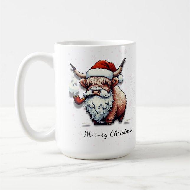 Personalized Highland Cow Santa Coffee Mug (Left)
