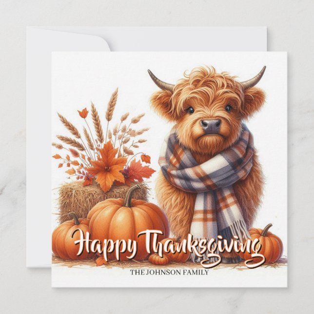 Personalized highland cows thanksgiving card  (Front)