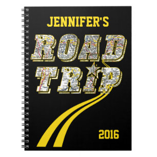 Personalized Highway Map Yellow Lines Road Trip Notebook