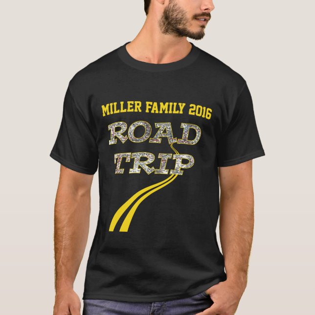 Personalized Highway Map Yellow Lines Road Trip T-Shirt (Front)