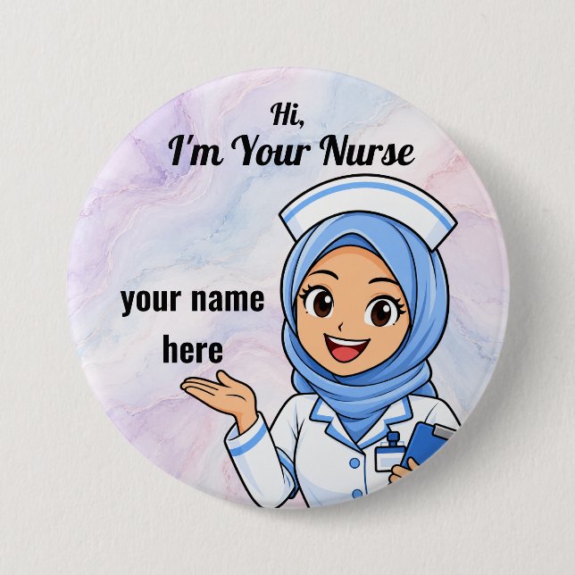 Personalized Hijab Nurse Name Button (Front)