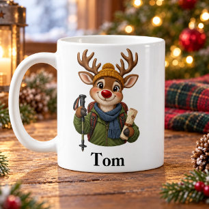 Personalized Hiker Christmas Mug Cute Reindeer