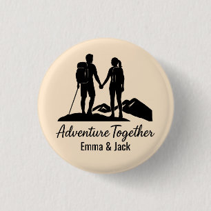 Personalized Hiking Couple Silhouette Minimalist 1 Inch Round Button