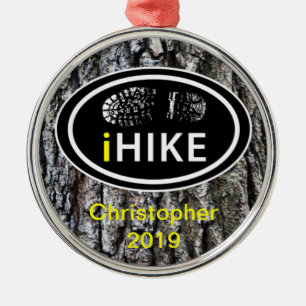 Personalized Hiking "iHIKE" Tree Bark Ornament
