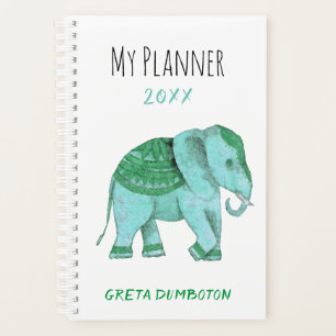 Personalized Hip Green Tribal Elephant Tusker Planner
