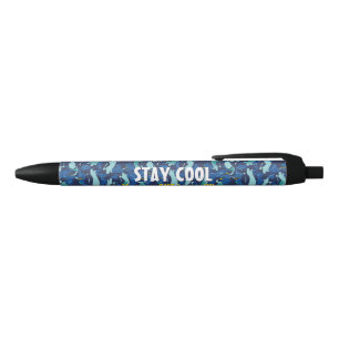 Personalized Hip Navy Blue Penguin Colony Black Ink Pen