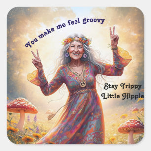 Personalized Hippie Boho Grandma Custom Mushrooms Square Sticker