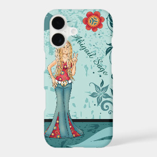 Personalized Hippie Girl, Peace Sign and Flowers