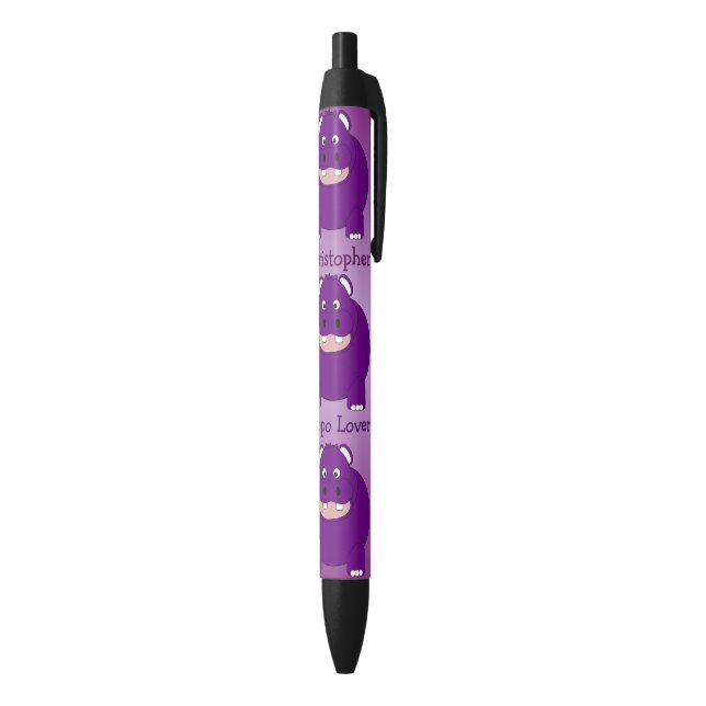 Personalized Hippopotamus Design Black Ink Pen (Bottom (Vertical))