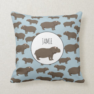 Personalized Hippopotamus Hippo Pattern Throw Pillow