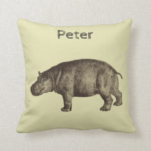 Personalized Hippopotamus  On Cream Throw Pillow