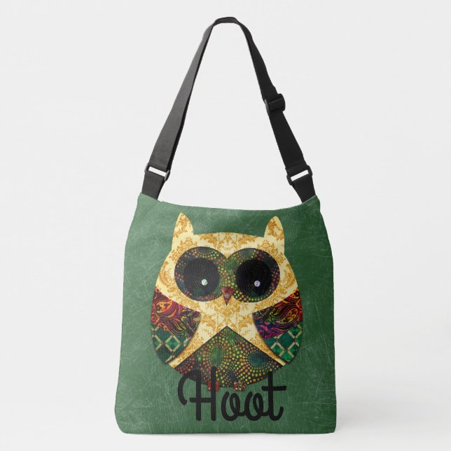 Personalized Hippy Owl Boho Bohemian Bird Custom Crossbody Bag (Front)