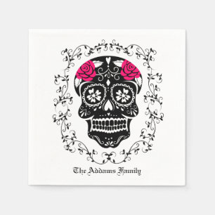 Personalized Hipster Black & Pink Sugar Skull Napkin