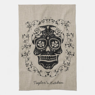 Personalized Hipster Sugar Skull Kitchen Towel