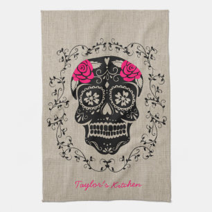 Personalized Hipster Sugar Skull Kitchen Towel