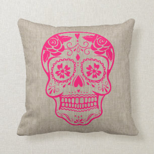 Personalized Hipster Sugar Skull Neon Pink Throw Pillow