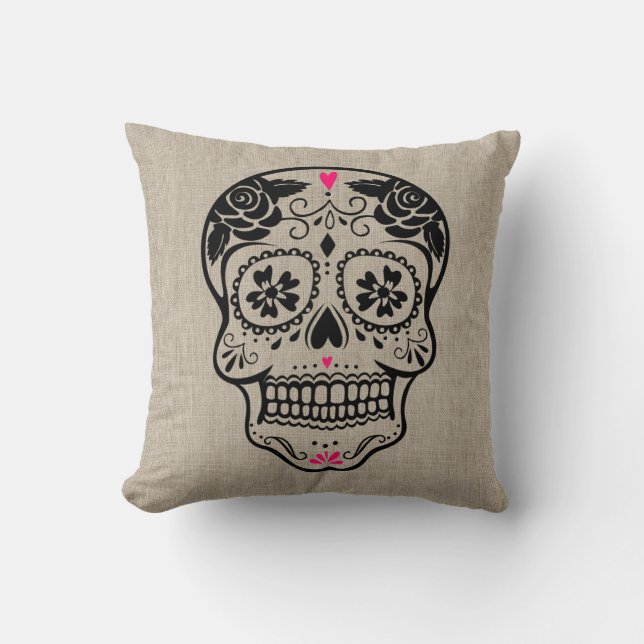 Personalized Hipster Sugar Skull Throw Pillow (Front)