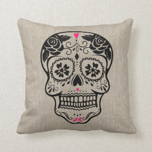 Personalized Hipster Sugar Skull Throw Pillow