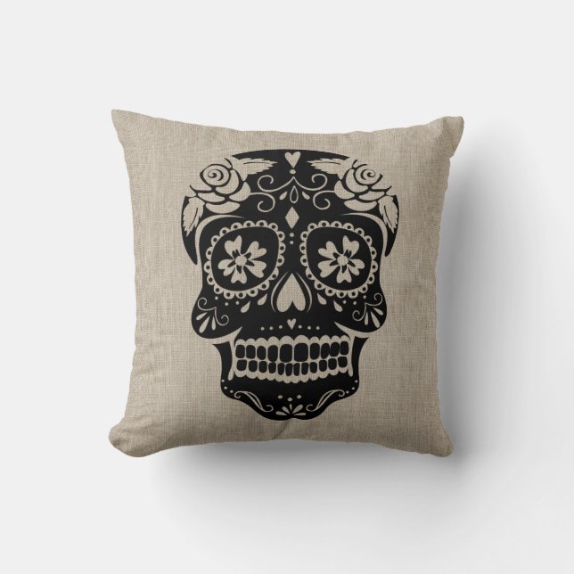 Personalized Hipster Sugar Skull Throw Pillow (Front)