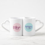 Personalized His and Hers Pastel Coffee Mug Set<br><div class="desc">Looking for a unique gift? This design is perfect for most occasions - anniversary,  wedding couples  or just good friends. Each mug can be personalized with your name and the words mine and yours have been hand written in a decorative calligraphy style in pastel pink and blue.</div>