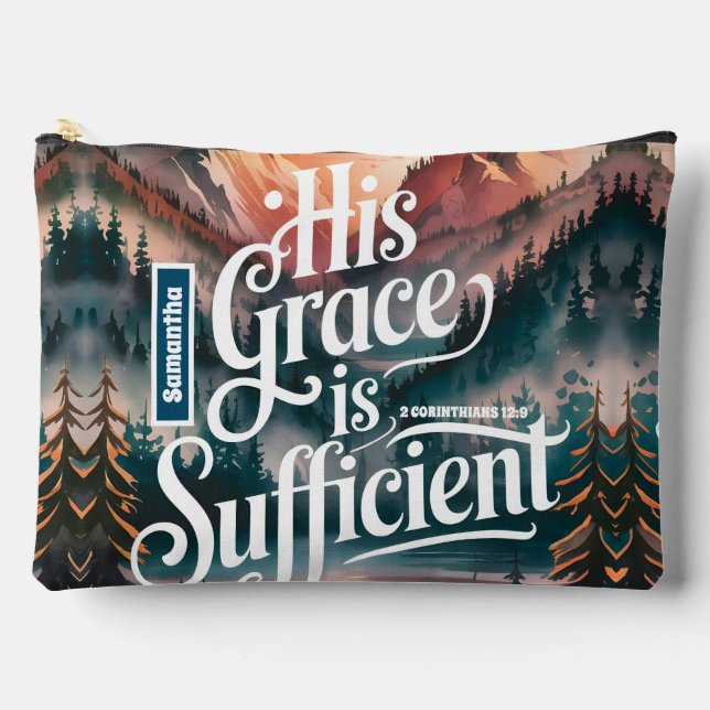 Personalized His Grace is Sufficient Christian Accessory Pouch (Front)