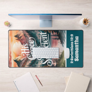 Personalized His Grace is Sufficient Christian Desk Mat