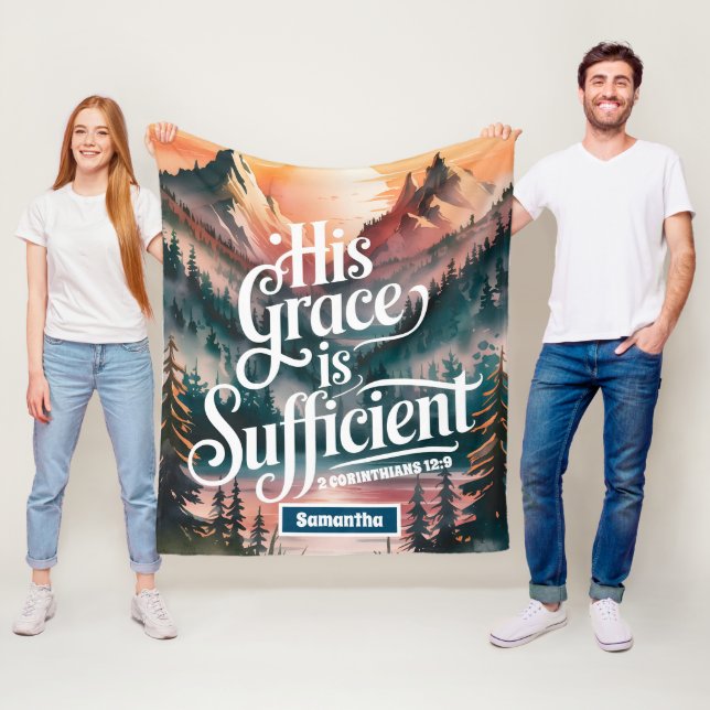 Personalized His Grace is Sufficient Christian Fleece Blanket (In Situ)