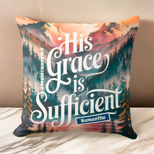 Personalized His Grace is Sufficient Christian Throw Pillow