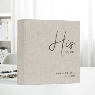 Personalized His Vows Linen Fabric Wedding Book Binder