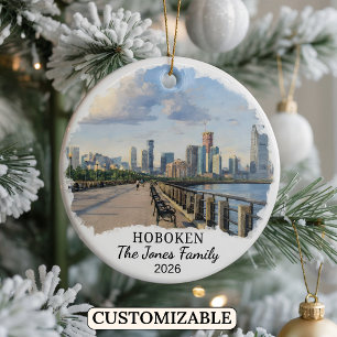 Personalized Hoboken Ornament, Custom New Jersey Ceramic Ornament